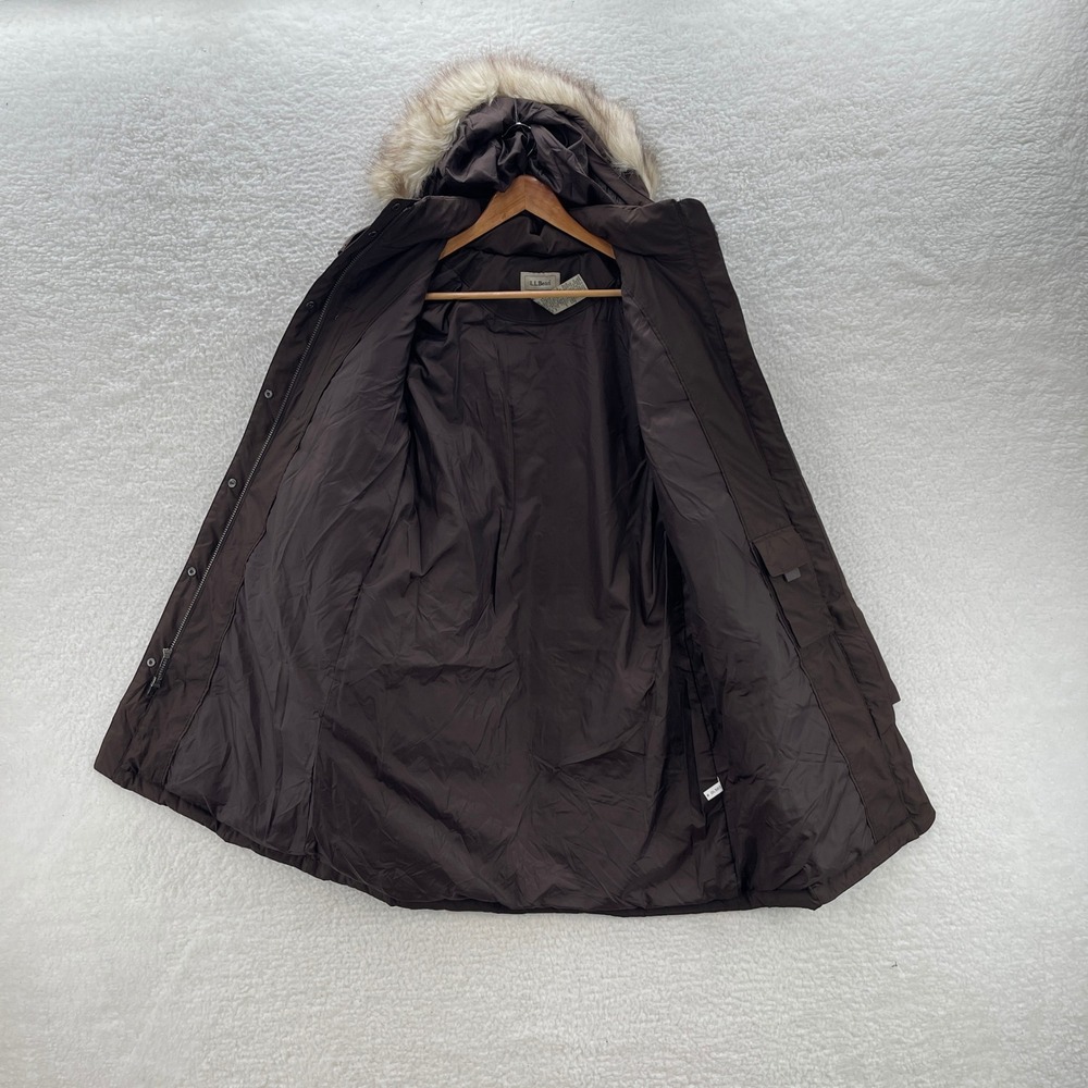 LL Bean Puffer Jacket Womens S Brown Faux Fur Hood Down Gorpcore Outdoor - Picture 3 of 8